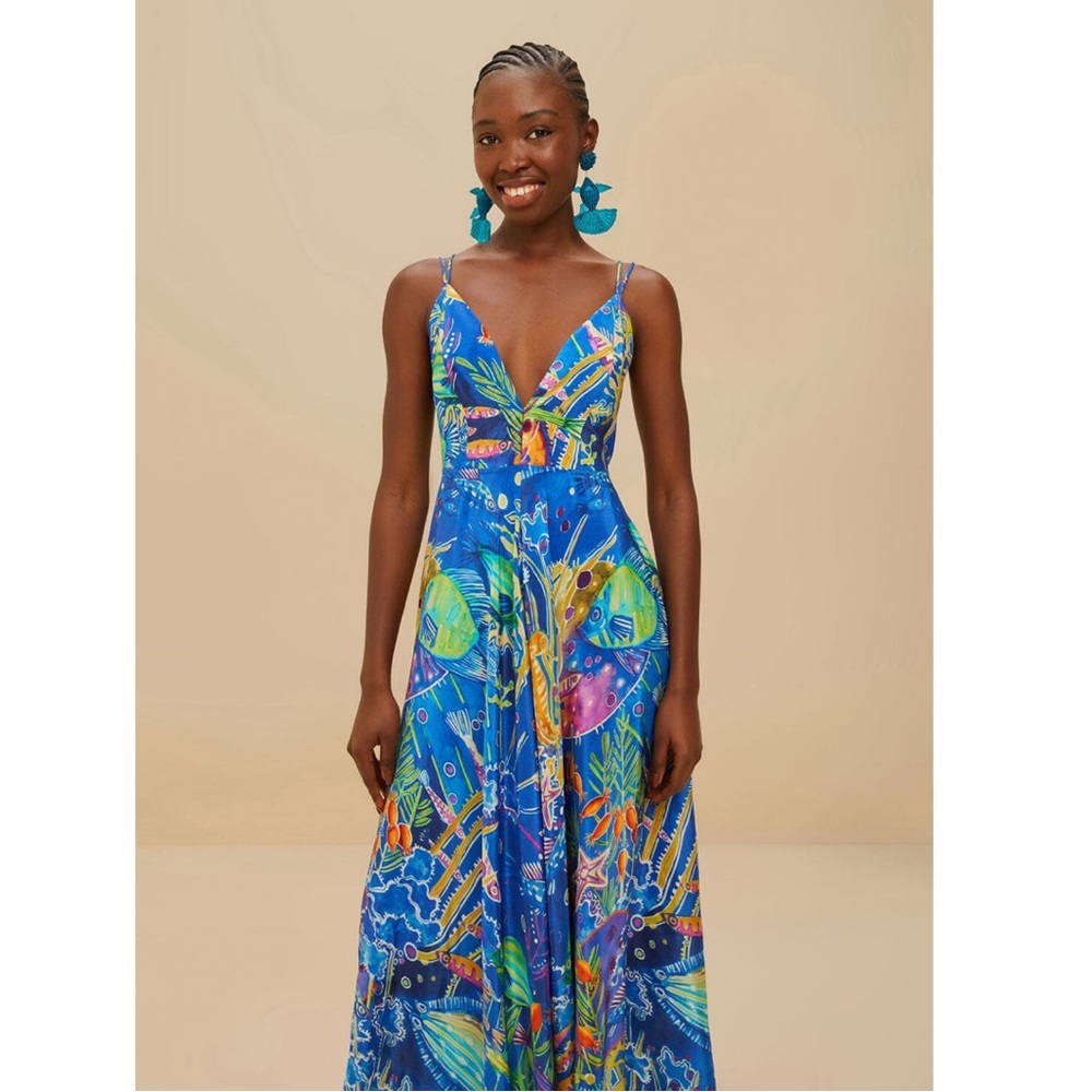 FARM Rio Blue Sea Life Sleeveless Maxi Dress Size Medium NWT